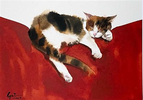 Yutaka Murakami Yu Ta Ka Watercolor Cats Painting Yutakamurakami