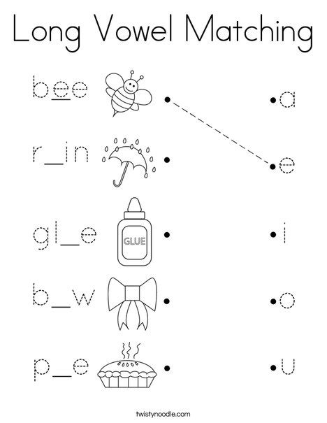 Long Vowel Matching Coloring Page Twisty Noodle