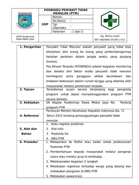 Sop Penyakit Tidak Menular Ketua Kelas