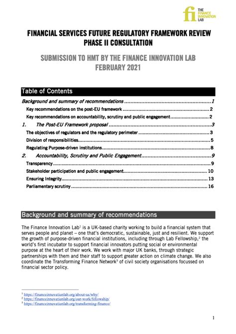 Financial Services Future Regulatory Framework Review Submission To