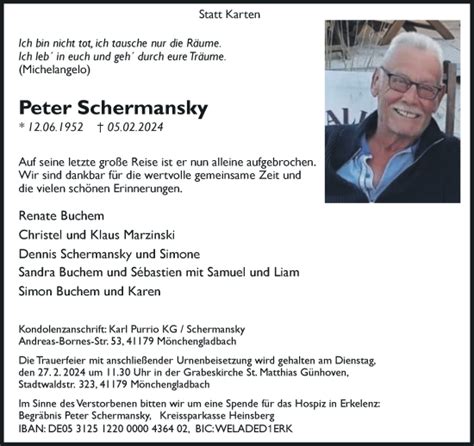 Traueranzeigen Von Peter Schermansky Trauer Und Gedenken