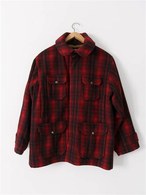 S Woolrich Wool Coat Vintage Men S Red Plaid Hunting Etsy