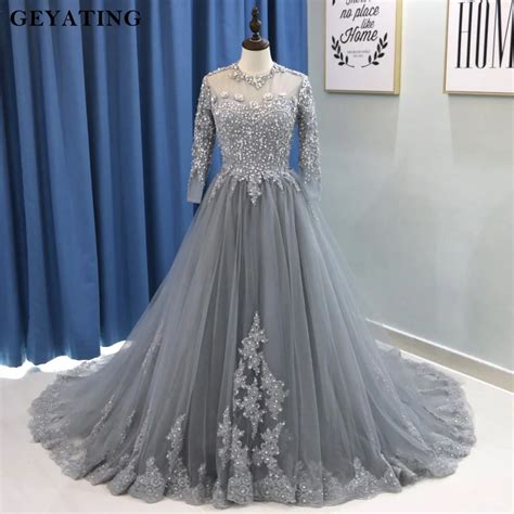 Arabic Long Sleeves Muslim Evening Dress Ball Gown Prom Dresses