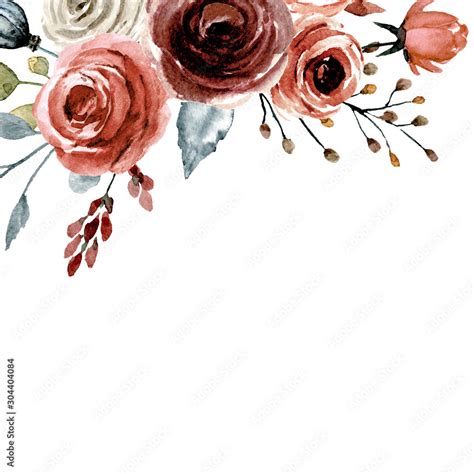 Greeting Card Template With Watercolor Flowers Floral Frame With