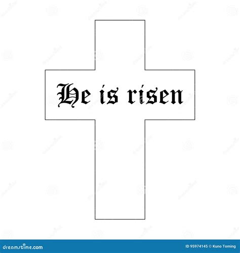 He Is Risen Text With Cross On White Background Calligraphy Lettering