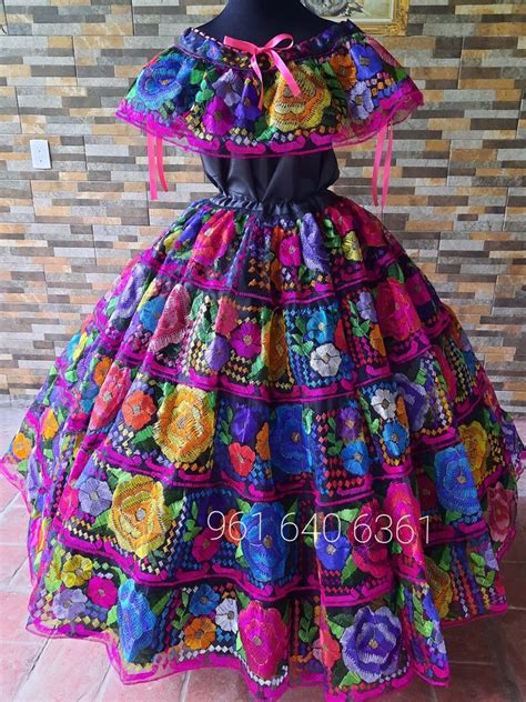 Vestido típico de chiapaneca bordado en estambre Vestido de chiapas