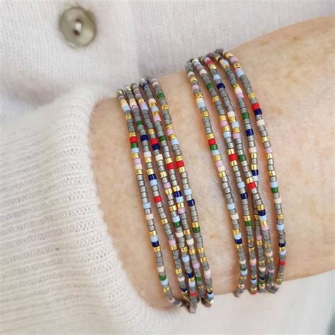 Dainty Grey Multicolor Tiny Seed Bead Wrap Bracelet Or Long Necklace