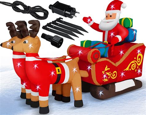 Kesser® Père Noël Gonflable Avec Traîneau Xxl Saint Nicolas Rennes Noël Santa Claus Deko Led