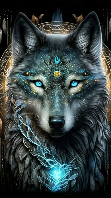 A Wolf With Blue Eyes And An Intricate Design