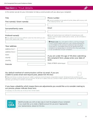 Oia Complaint Form Fill Online Printable Fillable Blank Pdffiller