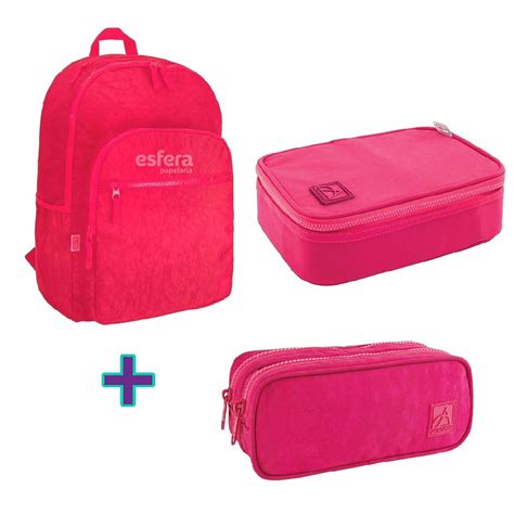 Kit Estojo Mochila Acad Mie Cereja Tilibra Esfera Papelaria I