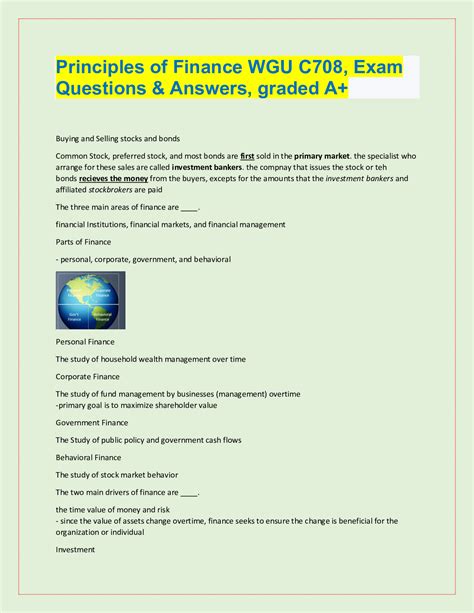 Principles Of Finance WGU C708 Exam Questions Answers Graded A