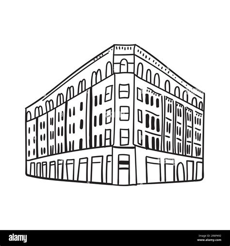 Doodle Hand Drawn Sketch Of Modern High Building With Windows Black