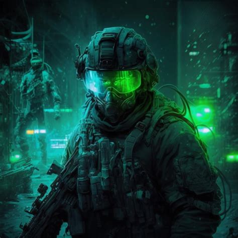 Premium Photo Futuristic Soldier Battle War In The Dark Night Visio