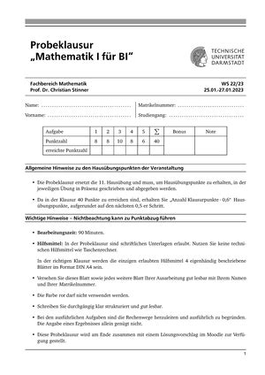 Skript Mathe Iund II Skript zur Vorlesung Mathematik I und II für