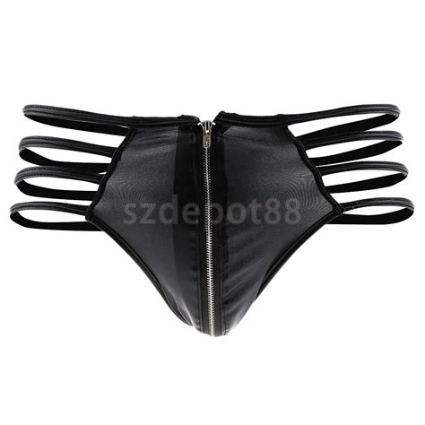 Ropa Interior Sexy Para Hombre Tanga De Cuero PU Parte Delantera Con