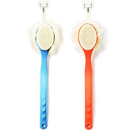 Shower Body Brush With Bristles And Loofah Back Scrubber Long Handle