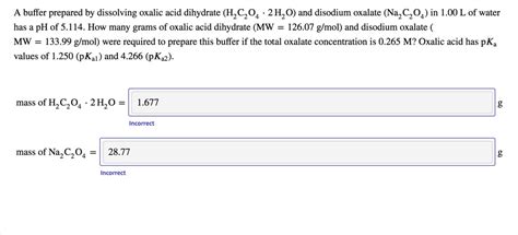 Solved A Buffer Prepared By Dissolving Oxalic Acid Dihydrate Hc204 2h C 0 And Disodium