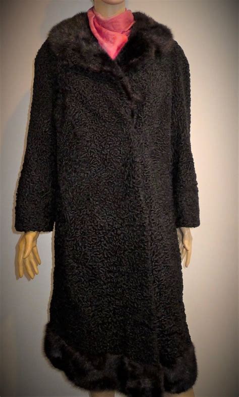 Beautiful Vintage Black Persian Lamb Coat With Black Gem