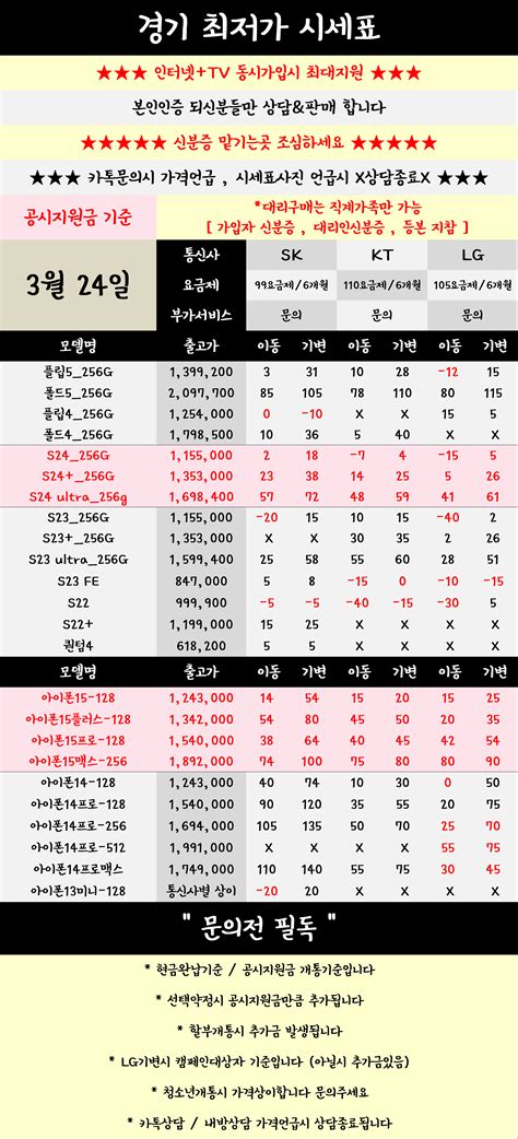 경기도 평택시 휴대폰 성지 시세표 휴대폰 성지 시세표 알고사