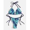 Emmiol Free Shipping 2024 Pinstriped Tie Dye Halter Bikini Set Blue M