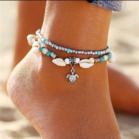 Bohemian Hawaiian Sea Tortoise Anklet In Anklets Beaded Anklets