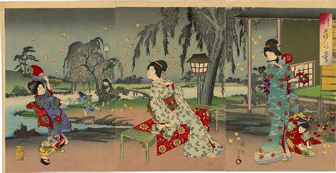 Chikanobu Beauties And Fireflies Triptych Egenolf Gallery Japanese