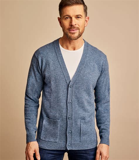 Light Denim Mens Lambswool V Neck Cardigan Woolovers Us