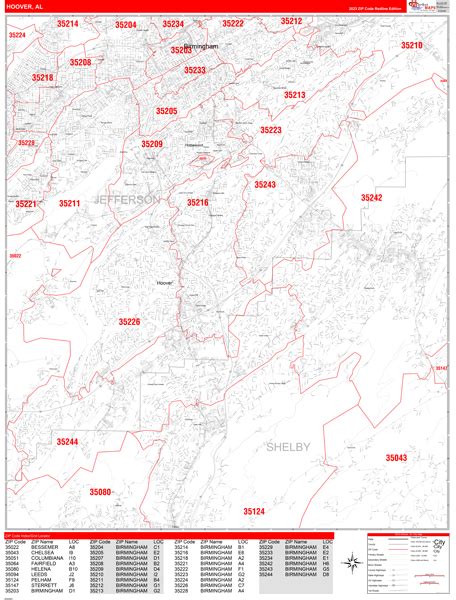 Hoover Alabama Zip Code Wall Map (Red Line Style) by MarketMAPS - MapSales