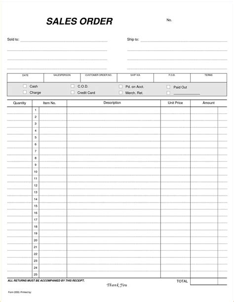 Printable Blank Order Forms