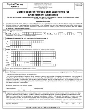 Fillable Online Physical Therapy Form 4A Certification Of Professional