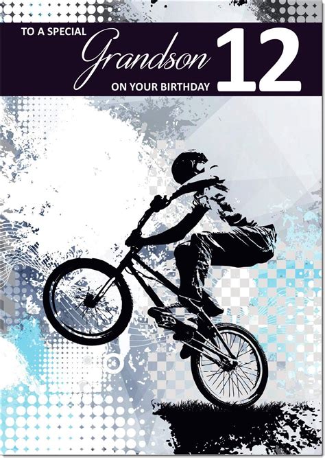 Icg Grandson 12th Birthday Card For Boys 12 Today Bike With An