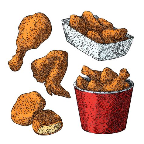 Ensemble De Poulet Frit Dessin La Main Rapide D Licieux Manger De La