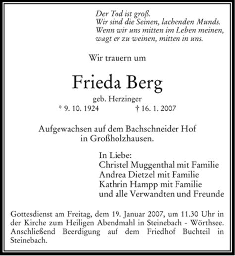 Traueranzeigen Von Frieda Berg Trauer Merkur De