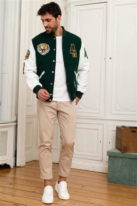 Chaqueta Hombre American College REF 72 GREEN WHITE City Piel Es