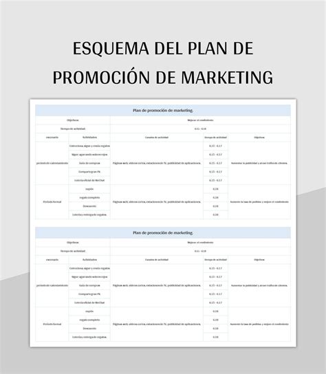 Plantilla De Excel Esquema Del Plan De Promoci N De Marketing Y Hoja De