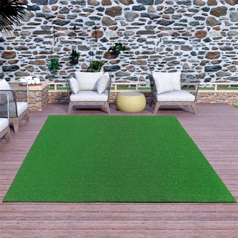 Ottomanson Evergreen Waterproof Solid Grass X Indoor Outdoor