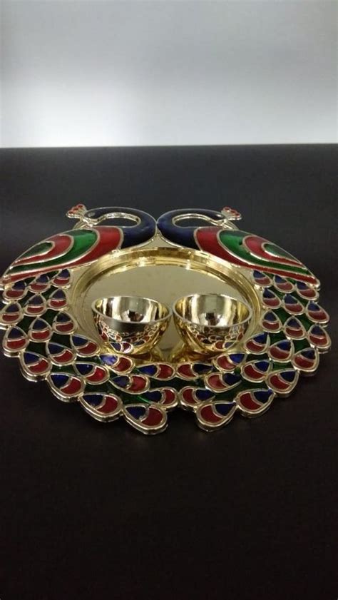 Gold ABS PP 10 Inch Double Peacock Pooja Thali Dimension 27 5 X 25 2