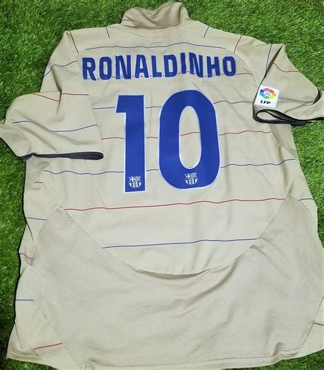 Ronaldinho Barcelona 2004 2005 Away Tan Jersey Shirt Camiseta L ...