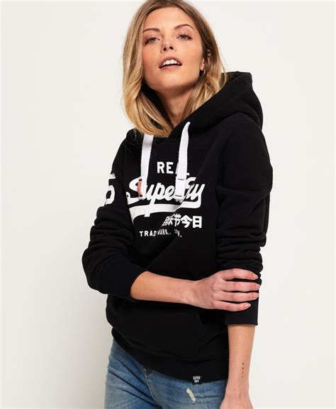 Womens - Vintage Logo Mono Hoodie in Black | Superdry UK