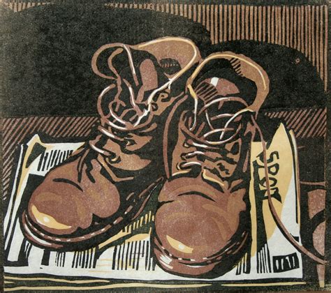 Boots Four Block Lino Print 26 X 24cm 2010 Steven Hubbard