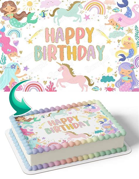 Mermaid And Rainbow Unicorn Edible Cake Toppers Ediblecakeimage