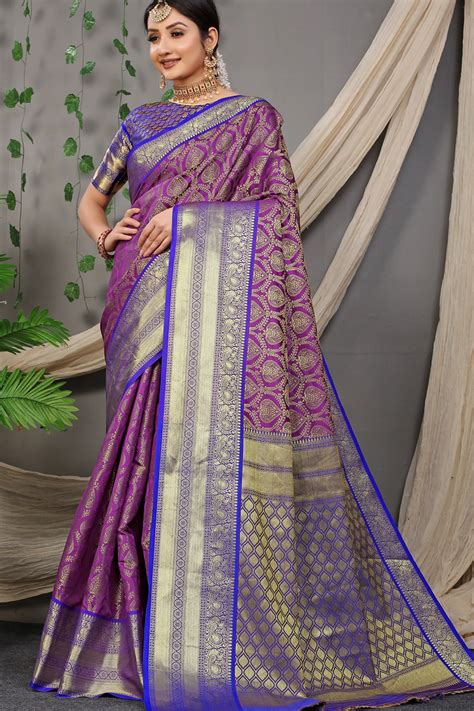 Woven Jacquard Banarasi Silk Saree In Purple Ucchal Fashion