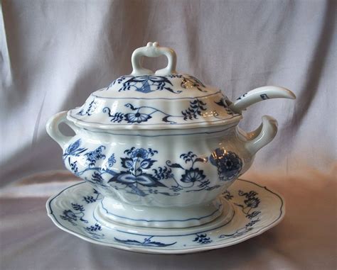 Blue Danube Soup Tureen With Lid Under Plate And Ladle Blue And White