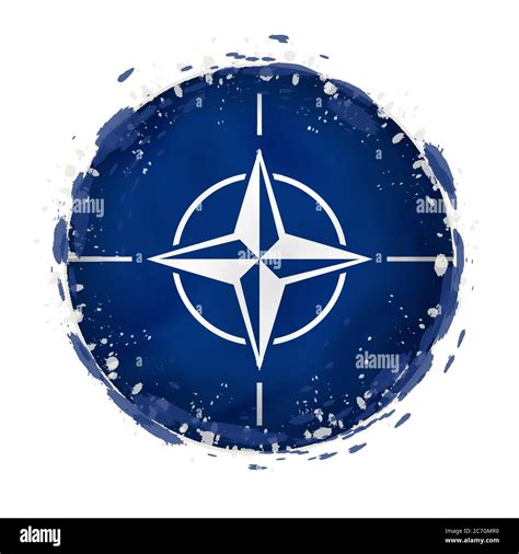 Round Grunge Flag Of Nato With Splashes In Flag Color Vector