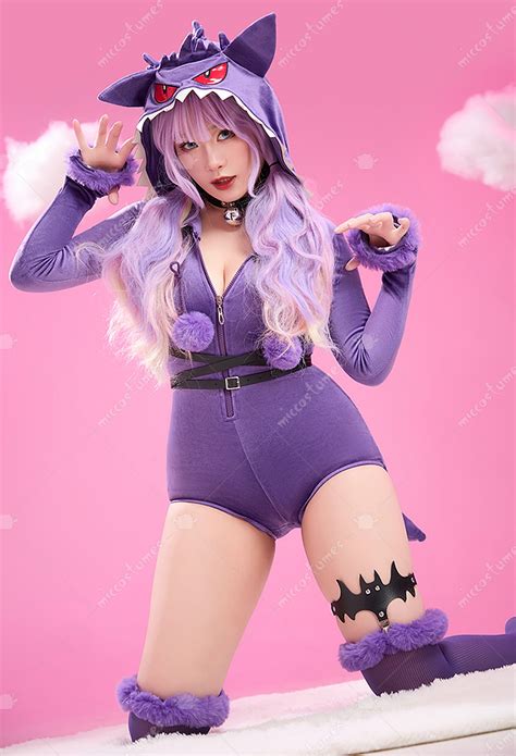 Women Pm Derivative Sexy Lingerie Bodysuit Purple Hooded Bodycon Romper And Tail With Choker