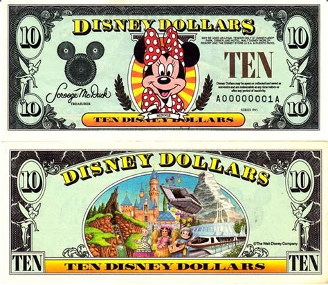 1995 10 Disney Dollars Disney Money Goofy Disney Disney Scrapbook