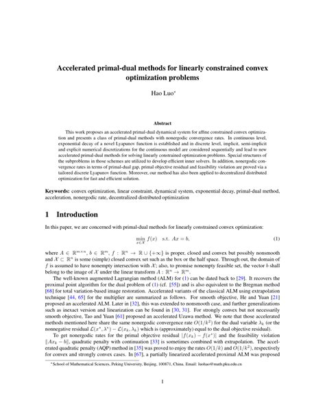 Pdf Accelerated Primal Dual Methods For Linearly Constrained Convex