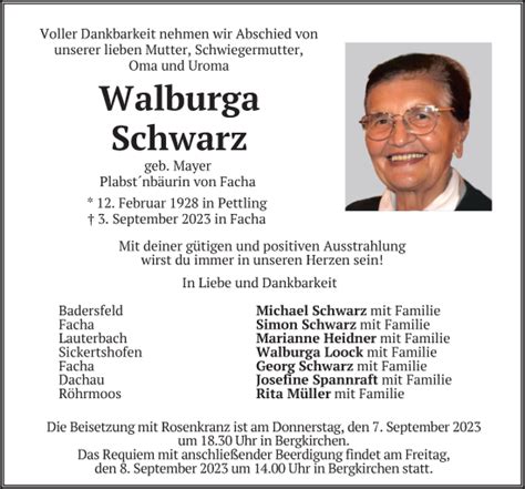 Traueranzeigen Von Walburga Schwarz Trauer Merkur De