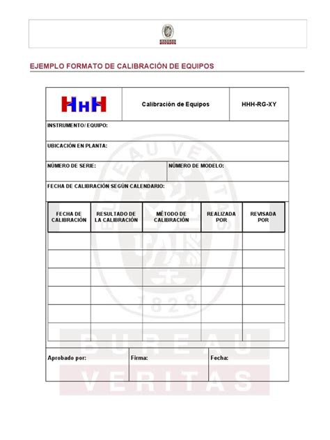 Ejemplo Formato De Calibración De Equipos